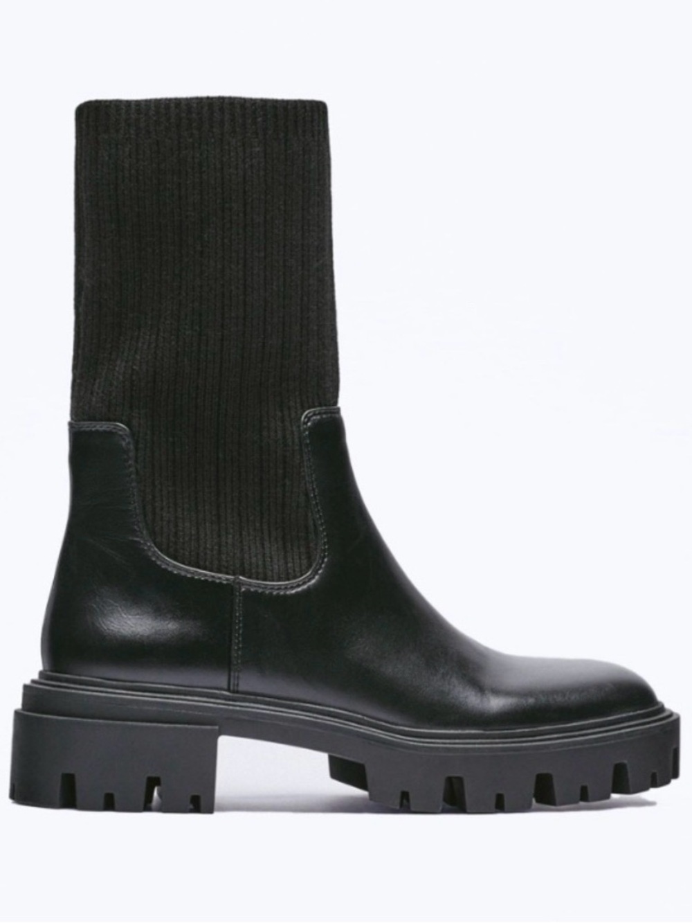 Zara Black Ribbed Chelsea Lug Boot
